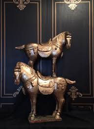 Pair Chinese Tang Dynasty Style Hand Carved Wood Horses | eBay