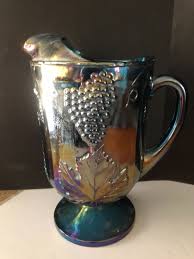 VINTAGE INDIANA CARNIVAL GLASS IRIDESCENT BLUE HARVEST GRAPE ...