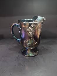Imperial Grape Leaf Carnival Glass Pitcher, Cobalt Blue ...