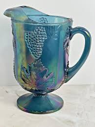 Vintage Indiana Glass Carnival Pitcher Iridescent Blue ...