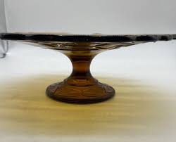 Vintage Amber Glass Cake Plate With Textured Fruit Motif | eBay