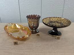 Carnival Glass Serving Pieces | Choose From: Indiana Marigold Celery Dish, Westmoreland Amethyst Strutting Peacock Sugar, Amethyst Compote - Etsy