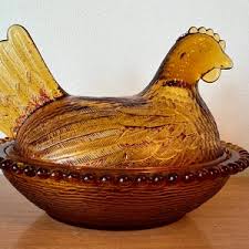 Vintage Amber Glass Hen on Nest Old Farmhouse Cottagecore - Etsy