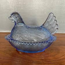 1970's Indiana Glass Co Medium Light Blue Hen on a Nest Candy Dish, Lovely Texture & Details, Excellent VTG Cond., No Damage, Size in Photos - Etsy
