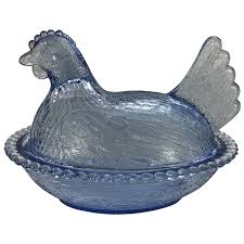 Indiana Blue Glass Hen On Nest. For Sale at Ruby Lane