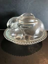 Vintage Indiana Glass Bunny Clear Glass Covered Candy Dish ...