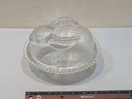 Vintage Indiana Glass Rabbit on Nest Candy Dish Clear Glass ...