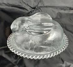 Vintage Indiana, Crystal Glass Bunny Rabbit on a Nest Dish ...