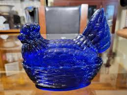Mid Century Cobalt Blue Hen On Nest Covered Candy Dish ...