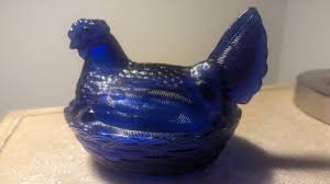 VINTAGE COBALT BLUE GLASS HEN ON NEST TRINKET CANDY DISH | eBay