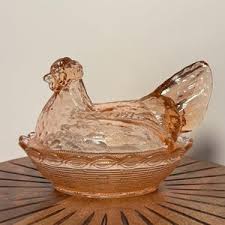 Vintage MCM LG Wright Fenton Pink Peach Glass Hen on ...