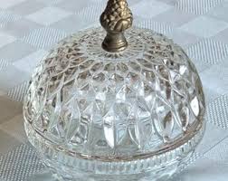 Vintage Indiana Glass Candy Bowl: Diamond Pattern Crystal With Brass Finial - Etsy