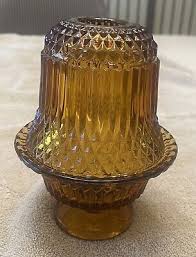 Indiana Glass Amber Fairy Lamp Diamond Point 2-Piece MCM Retro Vintage | eBay