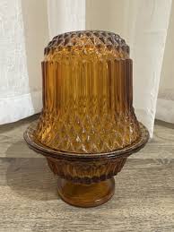 Indiana Glass Fairy Lamp Diamond Point Amber Color Candle Holder Cottagecore | eBay