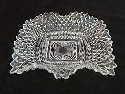 Vintage Clear Depression Glass Diamond Cut Candy Dish W Ruffled Edge | eBay