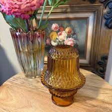 Indiana Glass Diamond Point Amber Pedestal - Etsy