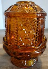 Vintage INDIANA GLASS Fairy Lamp Amber Stars and Bars Candle Holder 6-1/2"X 4.5" | eBay