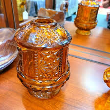 Indiana Glass | Accents | Amber Colored Indiana Glass Large Stars And Bars Fairy Lamp | Poshmark