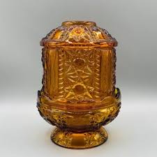 Fairy Lamp - Indiana Glass Amber - Stars and Bars Pattern - Candle Holder - Vintage 70s - Etsy