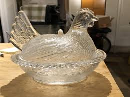 VINTAGE INDIANA GLASS? CLEAR CHICKEN HEN ON A NEST COVERED ...
