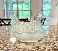 Vintage Indiana Glass Clear Glass Hen On Nest Covered Candy Dish | eBay