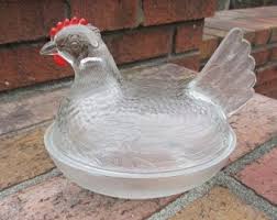 Indiana Art Glass Carnival Glass Hen on Nest Chicken 2 Piece Dish - Etsy