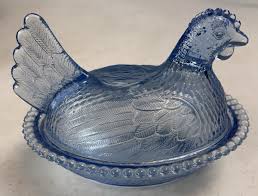 Light Ice Blue Indiana Glass Hen On Nest 7" Candy Dish Bowl | eBay