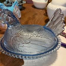 Indiana Glass Hen on Nest, Pastel Blue, Glass Chicken, Farmhouse Decor, 6 In - Etsy