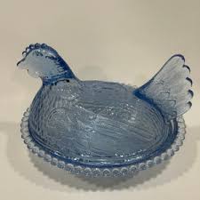 Vintage Indiana Glass Ice Blue Hen on Nest - Etsy