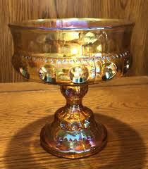 Vintage Marigold Carnival King Crowned Thumbprint Compote | eBay