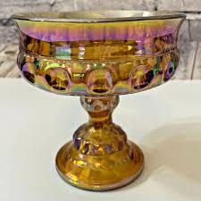 INDIANA GLASS Vintage Iridescent Gold Thumbprint Carnival ...