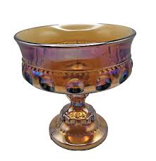 Indiana Carnival Glass Amber Iridescent Bowl Pedestal Kings ...