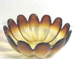 Wayne Husted Indiana Glass Bowl: Brown Petal Design, Mid ...