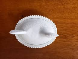 Vintage Milk Glass Hen on Nest Oval Covered Bowl | Chairish