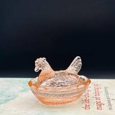 Vintage Pink Glass Hen on Nest | Miniature Salt Cellar | Pinch ...