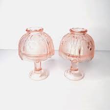 Vintage 2 Piece Fairy Lamps Pink Clear Crystal Glass Candle ...