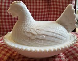 Vintage Indiana White Milk Glass Chicken Hen on Nest ...