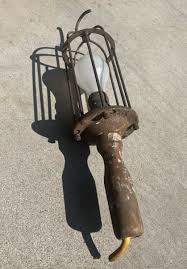 Vintage Antique Caged Drop Light Industrial wood handle ...