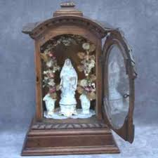 Antique carved wood Altar Chapel Shrine Mary 2 urns flowers ...