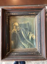 Picture of religious Figure man in chair framed wall hanging | eBay