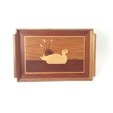 Vintage Wood Inlay Goose Waterfowl Serving Tray | Chairish