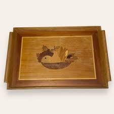Vintage Inlaid Wood Fruit Bowl Design Mid Century Decorative Serving Tray - Etsy