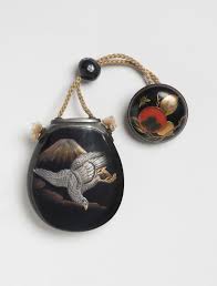 Inro in the Form of an Eggplant with Mount Fuji and a Falcon