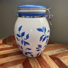 Inspirado Canister Cookie Jar White Blue Vines Stonelite ...