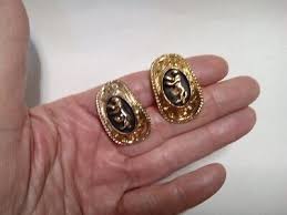 80s Vintage Earrings 3D Golden Panther Jaguar Figure | eBay