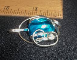 HEAVY RHODIUM WIRE CUSTOM WRAPPED TRANSLUCENT OCEAN BLUE GLASS PENDANT | eBay