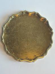 Vintage Brass Decorative Small Tray Hand Etched, Floral and ...