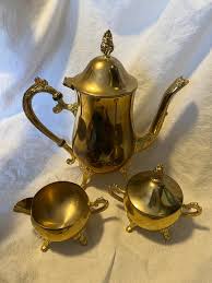 Gold Plated Tea or Coffee Pot With Creamer and Sugar With ...