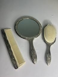 Hand Mirror, Brush, Comb Silver Plated Ornate Vanity Set ...