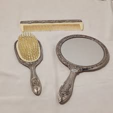 Vintage Silver-plated Vanity Set: Hand Mirror, Comb, Brush ...
